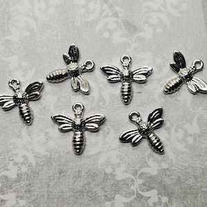 Tiny Silver Honey Bee Charms (6) - L1113