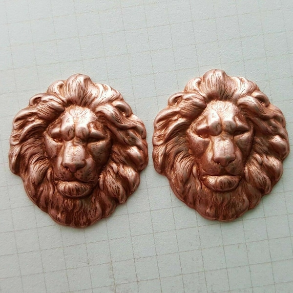 Brass Lion Head Stampings x 2 - 7857SG