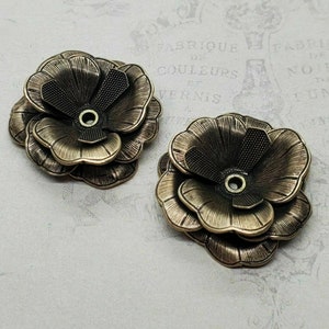 Brass Three Layer Riveted Tea Rose Findings x 2 - 4073S