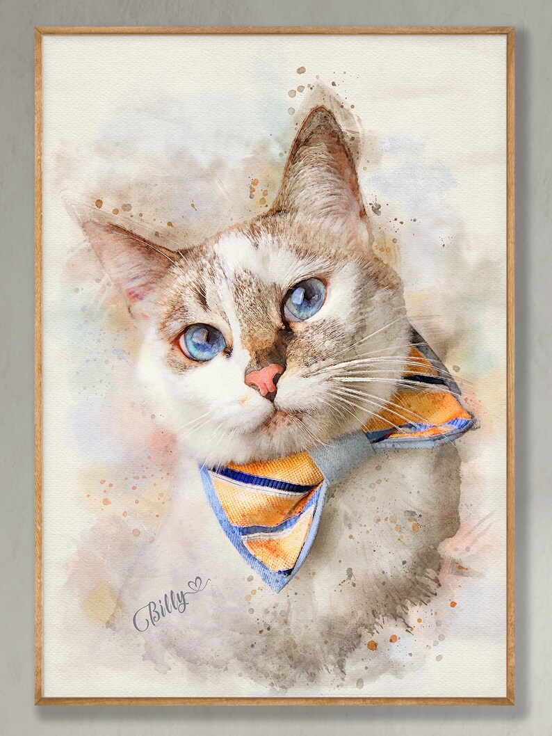 Cat commission artwork. Custom watercolor digital portrait of a tabby cat drawn from a photo. Cat mom gift. Gift for cat owner. Kitten painting. Tabby cat art. Turn cat photo into art. Colorful cat artwork. Cat art poster. Personalized cat painting