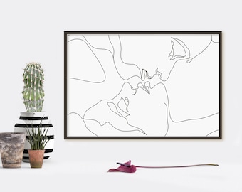 Paar Kissing Line Zeichnung/Couple One Line/Mann und Frau Poster/Liebespaar Kunst/Wandkunst/Gesicht Line Art/Paar Print/Kiss Print/Minimal