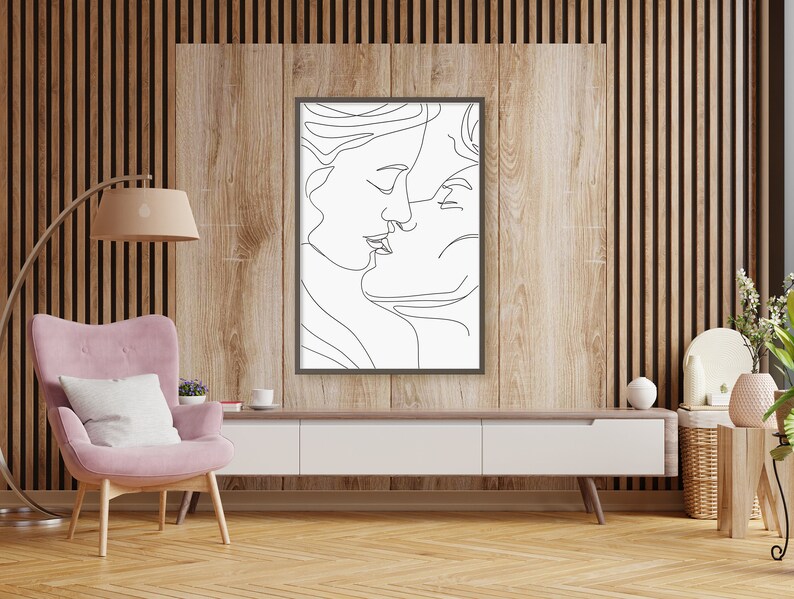 Couple Kissing Line Drawing/Lovers One Line/Man And Woman Poster/Abstract Love Art/Wall Art/Face Line Art/Couple Print/Kiss Print/Minimal image 9