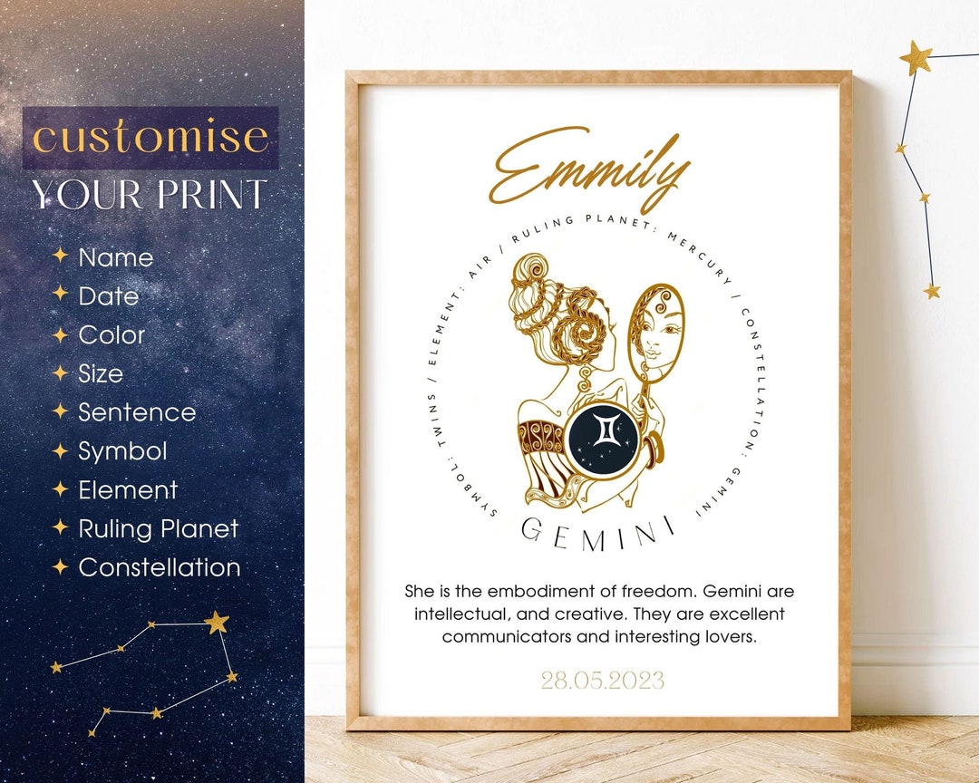 She is Gemini Print. Custom Zodiac Poster. Gemini Poster, Astrology ...