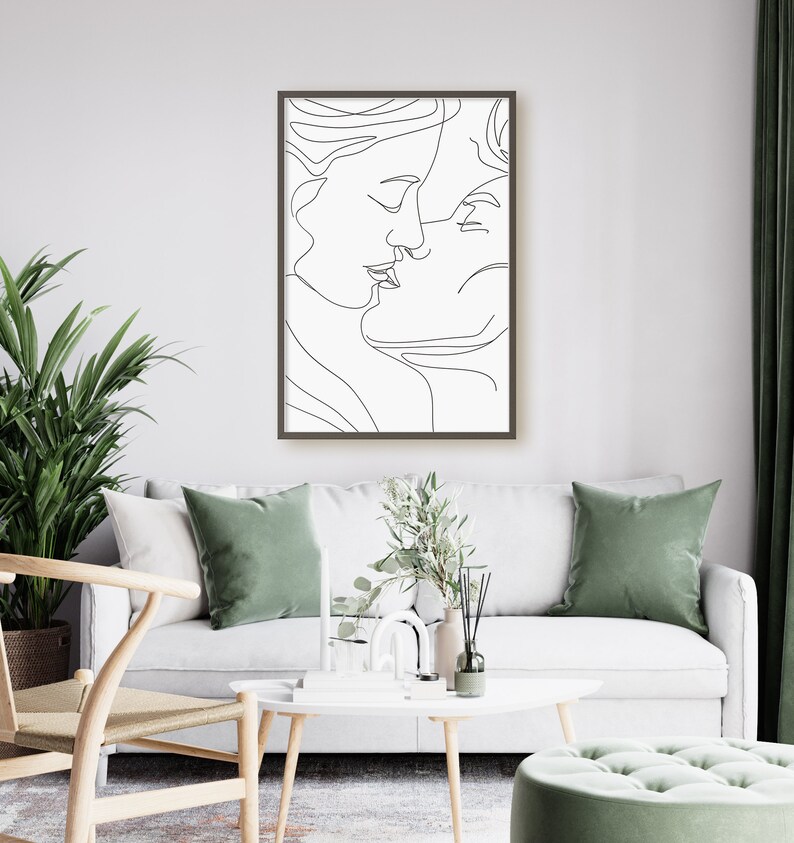 Couple Kissing Line Drawing/Lovers One Line/Man And Woman Poster/Abstract Love Art/Wall Art/Face Line Art/Couple Print/Kiss Print/Minimal image 8