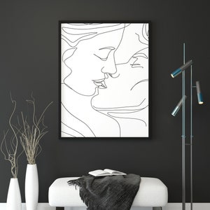Couple Kissing Line Drawing/Lovers One Line/Man And Woman Poster/Abstract Love Art/Wall Art/Face Line Art/Couple Print/Kiss Print/Minimal image 6