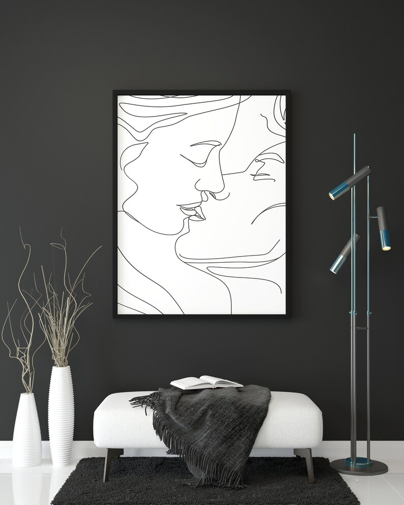 Couple Kissing Line Drawing/Lovers One Line/Man And Woman Poster/Abstract Love Art/Wall Art/Face Line Art/Couple Print/Kiss Print/Minimal image 6