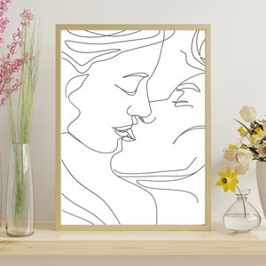 Couple Kissing Line Drawing/Lovers One Line/Man And Woman Poster/Abstract Love Art/Wall Art/Face Line Art/Couple Print/Kiss Print/Minimal image 3