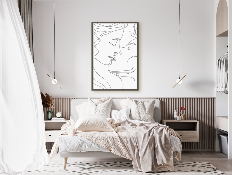 Couple Kissing Line Drawing/Lovers One Line/Man And Woman Poster/Abstract Love Art/Wall Art/Face Line Art/Couple Print/Kiss Print/Minimal image 7