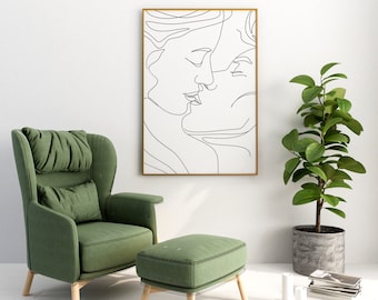 Couple Kissing Line Drawing/Lovers One Line/Man And Woman Poster/Abstract Love Art/Wall Art/Face Line Art/Couple Print/Kiss Print/Minimal