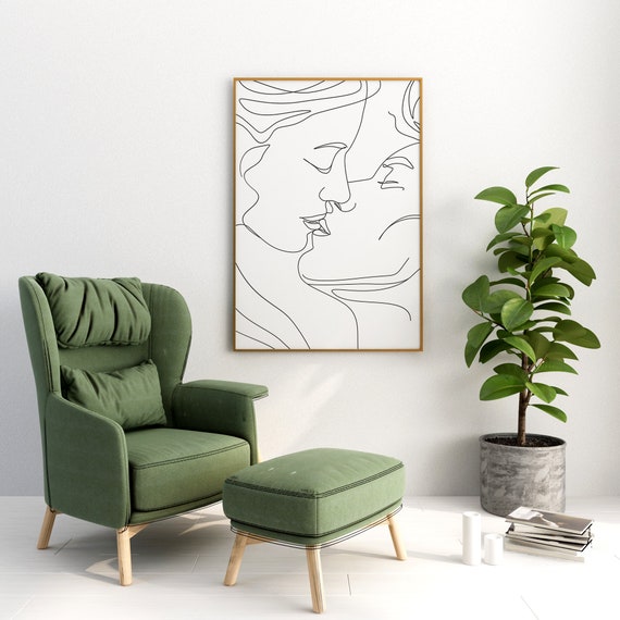 Couple Kissing Line Drawing/Lovers One Line/Man And Woman Poster/Abstract Love Art/Wall Art/Face Line Art/Couple Print/Kiss Print/Minimal