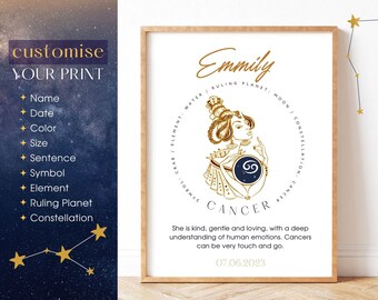 She is Cancer Print. Custom zodiac poster. Cancer poster, Astrology Print. Custom Star Sign, Cancer Zodiac,Cancer Gift for Her,June Birthday