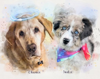 Multiple pet portrait, Your Dogs Together Memorial Custom drawing, Pet Parent Gift, Remembrance Pictures of Dogs, Passing of dog,dog heaven