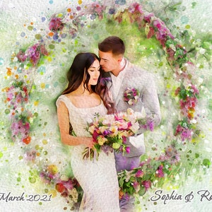 Custom watercolor painting from photo/Personalized water color Engagement Portrait/Wedding picture/Bride and Groom couple/Anniversary gift