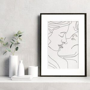 Couple Kissing Line Drawing/Lovers One Line/Man And Woman Poster/Abstract Love Art/Wall Art/Face Line Art/Couple Print/Kiss Print/Minimal image 4
