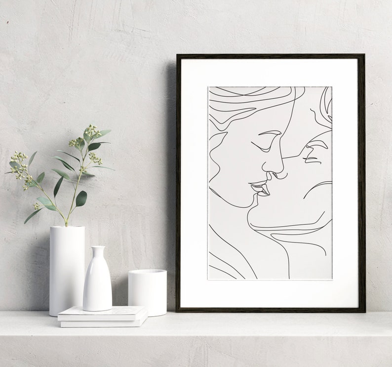 Couple Kissing Line Drawing/Lovers One Line/Man And Woman Poster/Abstract Love Art/Wall Art/Face Line Art/Couple Print/Kiss Print/Minimal image 4