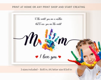 Mum Handprint Art Craft, Happy Mothers Day Gift for Mummy, Child Handprint Art, Printable Gift from Kids, DIY Kid Craft, Handprint Keepsake