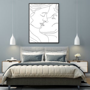 Couple Kissing Line Drawing/Lovers One Line/Man And Woman Poster/Abstract Love Art/Wall Art/Face Line Art/Couple Print/Kiss Print/Minimal image 2