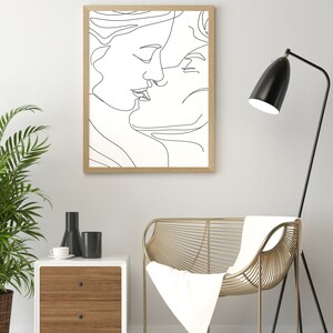 Couple Kissing Line Drawing/Lovers One Line/Man And Woman Poster/Abstract Love Art/Wall Art/Face Line Art/Couple Print/Kiss Print/Minimal image 5