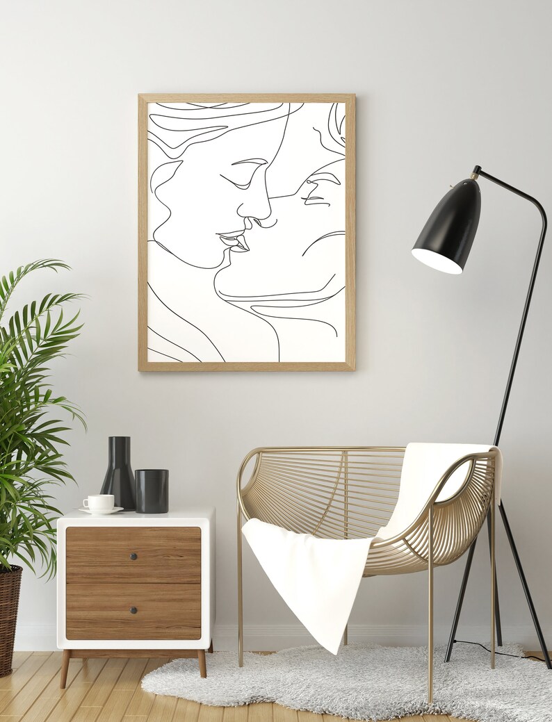 Couple Kissing Line Drawing/Lovers One Line/Man And Woman Poster/Abstract Love Art/Wall Art/Face Line Art/Couple Print/Kiss Print/Minimal image 5