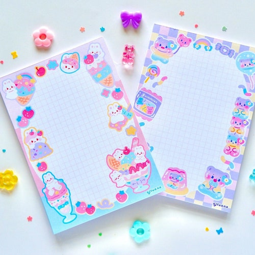 Ice Cream and Gummy Bear Notepad Cute Aesthetic Kawaii Etsy