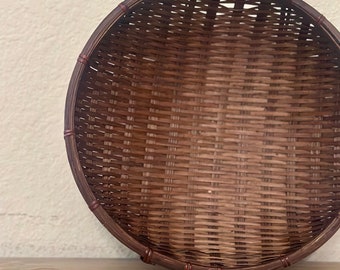 Woven Basket, Bread Basket, Antique Basket 1980s Brown Basket