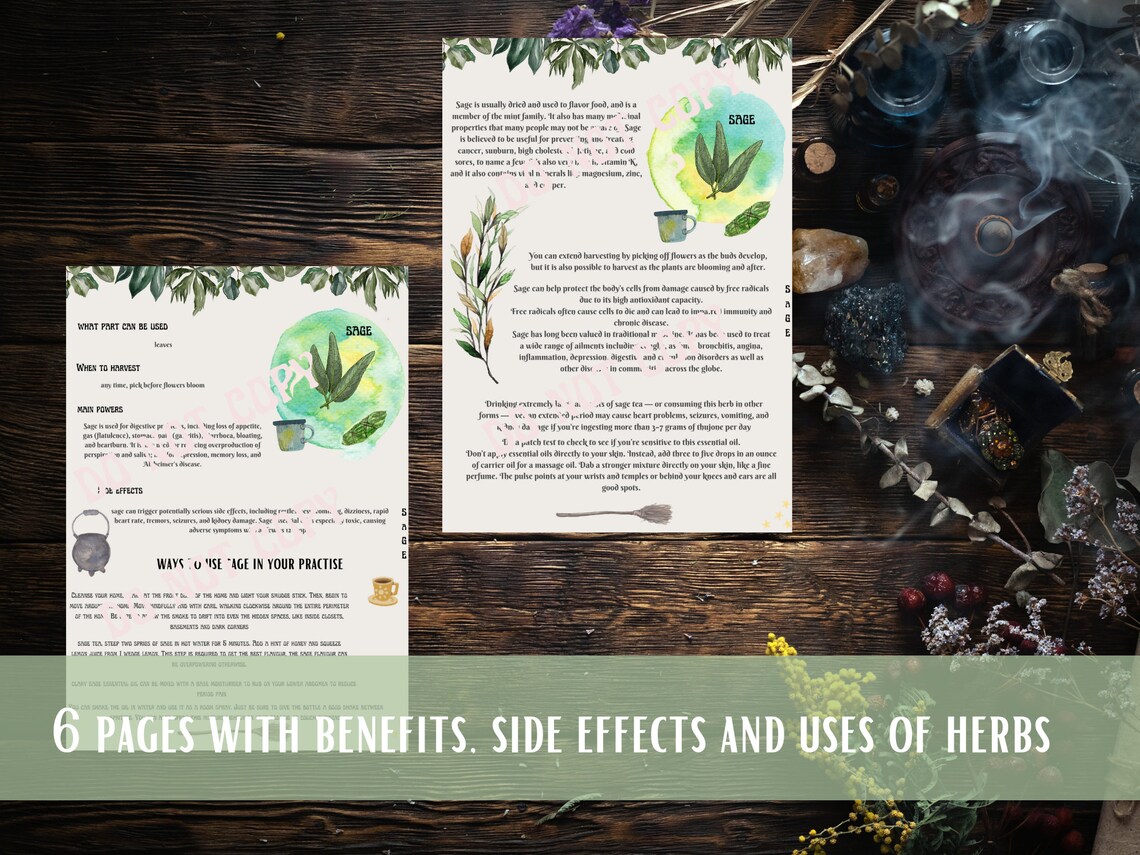 Herb Grimoire Pages Printable Grimoire Rosemary Sage and | Etsy