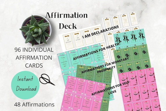 Printable Affirmation Cards inspired by Playing Cards. Affirmation Deck. Motivational Cards. Digital Affirmation Cards to Practice Daily