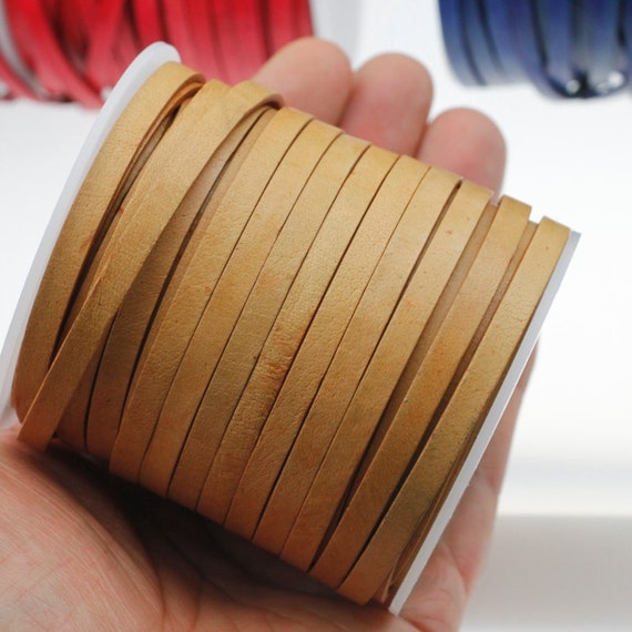 5x2mm Light Brown Flat Leather Cord, Leather for Bracelet Making