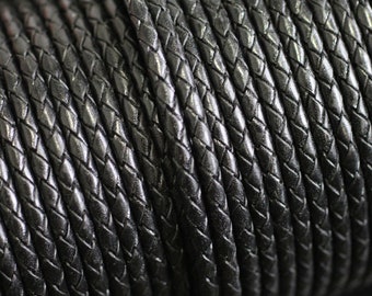 Cordón de cuero negro, cordón de cuero redondo, cordón de cuero trenzado redondo de 4 mm, cuero trenzado de primera calidad para hacer joyas, 17810/1 yarda