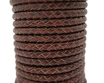Cuero trenzado de 1 m, cuero trenzado redondo de cordón bolo de 6 mm, correa de cuero marrón envejecido, fabricación de pulseras, LB4