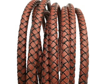 Cuero trenzado de 1 m, cordón bolo de 6 mm cuero trenzado redondo, correa marrón antiguo, fabricación de pulseras, LB1