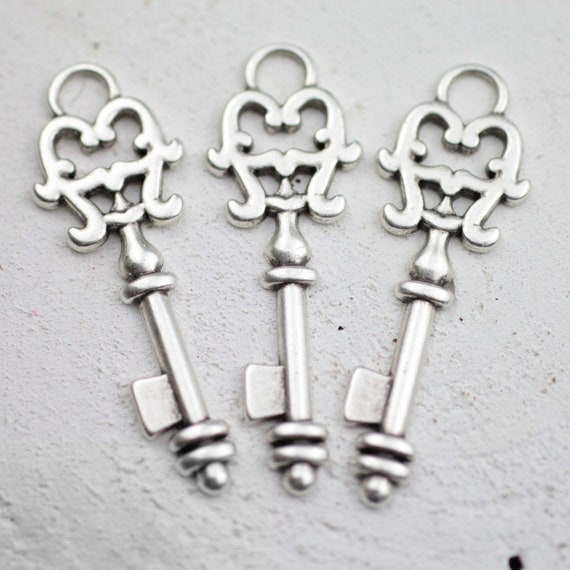 Key Ring Charm with Three Heart Skeleton Keys to My Heart Sterling Silver Key Ring Charm with Three Heart Skeleton Keys to My Heart Sterling Silver