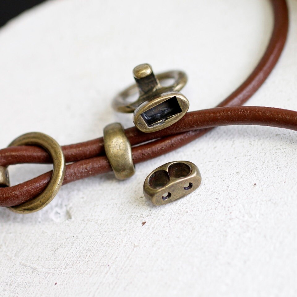 Leather String Bracelet with Easy Hook Clasp Antique Brass - Style 2