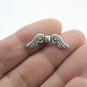 10 Engel Flügel Spacer Perlen, Echtes Silber überzogen, Metallperlen, Antikes Silber, Zamak Perlen, Schmuckherstellung Zubehör, zm505