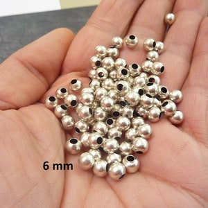 50 Round Silver Beads, 5mm Round Circle Metal Beads, Round Beads, Silver Plated Anique Silver, Jewellery Making Beads, ZM169-6mm