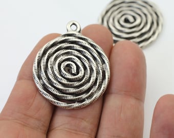 1 Antique Silver Spiral Charms, Silver Spiral Pendant, Jewelry Making, ZME177