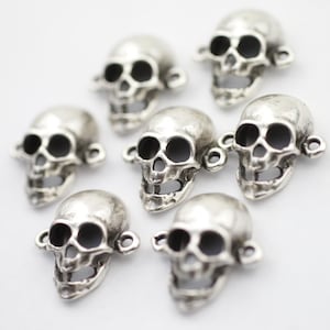 10 Silver Plated Skull Connectors, Jewelry Making Supplies