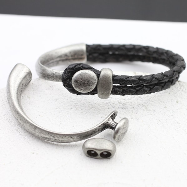 1 Half Cuff Bracelet Clasps, Button Bracelet Clasp, Dark Antique Silver, Leather Bracelet Findings, Bracelet Clasp, Wholesale Price ZM126 DS