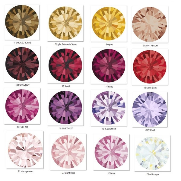 10 pcs. 8mm Maxima Preciosa Crystal chatons Rhinestones Various colors in 8 mm ss39 sizes - For jewelry and accessories, gluing & setting