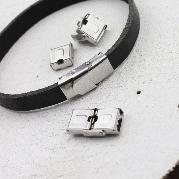 Stainless Steel Leather Cord Clasps, Bracelet Clasp for Unisex Bracelet, Steel Clasp, Locking Clasps for Leather Cord Jewelry, ZM732 AS
