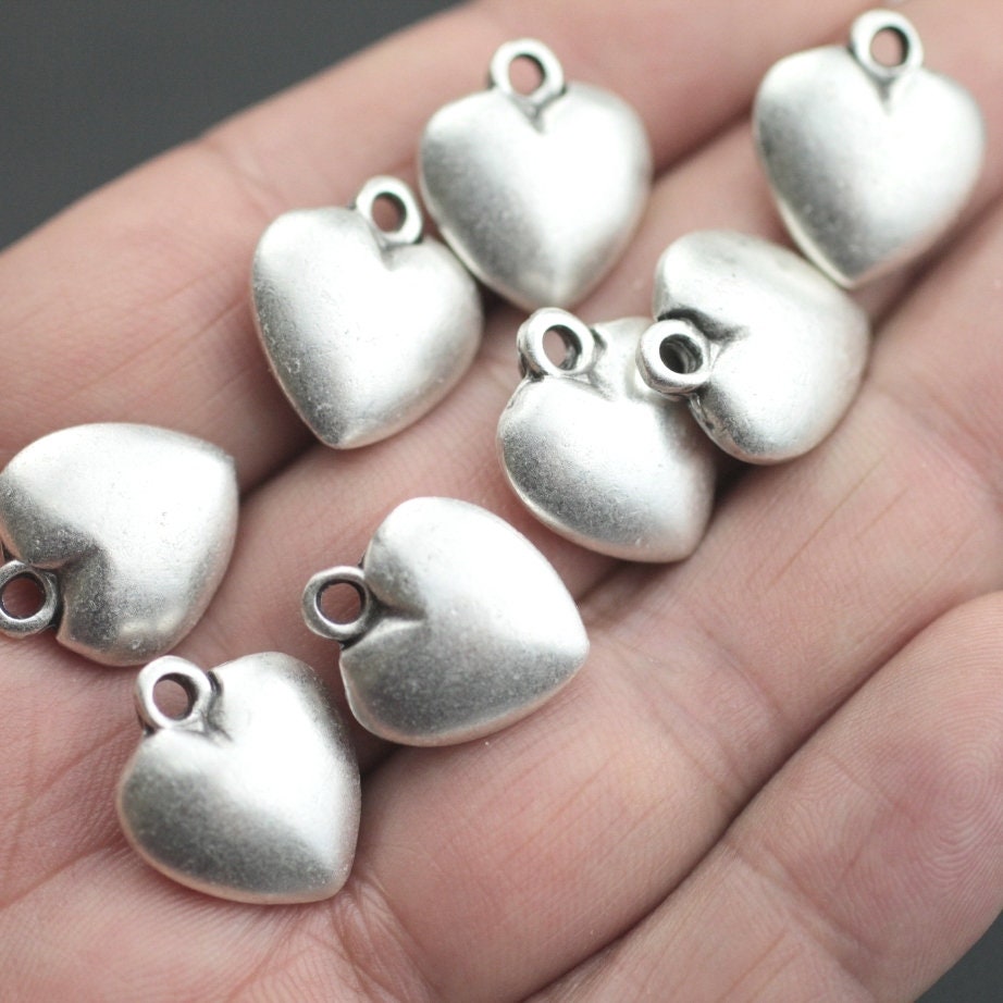40 x 41mm Large Hearts LF NF 5 x Antique Silver Love Heart Charms Pendants 