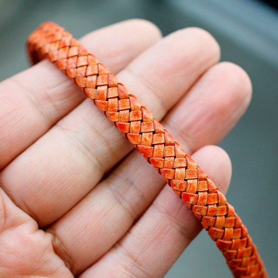 Tangerine Braided Leather Cord, 10x5mm Bracelet Making Supply, 1 M