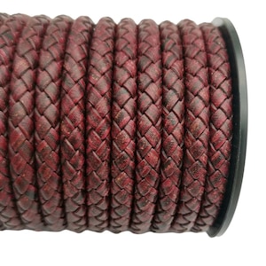 1 m Braided Leather, 6mm Bolo Cord Round Braided Leather, Strap Distressed Red Leather, Bracelet Making, LB6