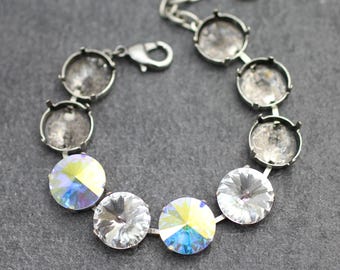 14mm Brass Bracelet Setting: Swarovski Rivoli Crystal Cup Chain, FA3