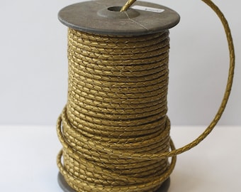 Cordón de cuero trenzado dorado, redondo de 4 mm, para bisutería (1 yarda)