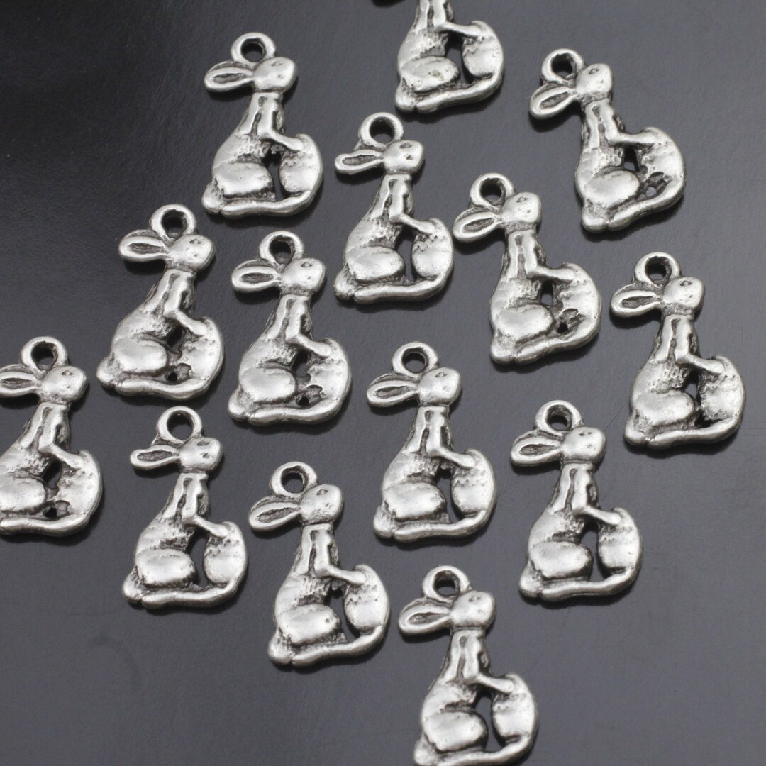 【AND A ASH】Parts Bunny Silver 20 Rabbit Bunny Charms, Antique Silver, Jewelry Making
