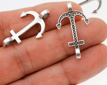 5 Anchor Charms, Silver Plated Anchor Bracelet, Bracelet Connector, Jewelry Supplies for Wholesale Price, ZM988 as