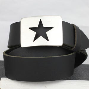 Silver star belt buckle, Star Cutout Belt Buckle, Smooth Rectangle Snap, Metal Buckle for Leather Belts – Western Style Belt Accessory GS334