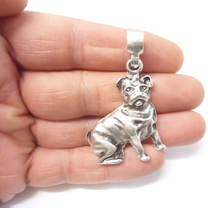 Silver Dog Pendant, Bulldog Pendant, Animal Pendant, Leather Pendant, Jewelry Making, P76