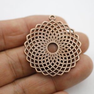 Torus Yantra Pendant, Antique Copper Mandala, Sacred Geometry Charm